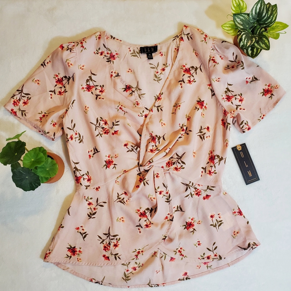 Ditsy Floral Blouse twisted front v-neck